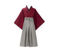 COSDREAMER men Kimono Robe Tongma Comics Geisha Japanese Yukata Ruffle Tops Pants Set (L, White&grey)