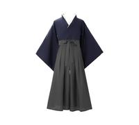 COSDREAMER men Kimono Robe Tongma Comics Geisha Japanese Yukata Ruffle Tops Pants Set (M, Blue& grey)
