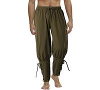 COSDREAMER Men's Medieval Pants Viking Pirate Costume Trousers (M, Olive)