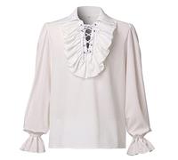 COSDREAMER Mens Renaissance Costume Poets Shirt Medieval Pirate Tops Blouse Beige