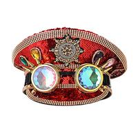 COSDREAMER Men's Steampunk Top Hats Sequin Goggles Military Cap Punk Halloween Classic Army Military Cap (Red)