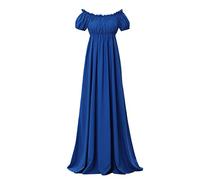 COSDREAMER Regency Dresses for Women Ruffled Puff Sleeve Empire Waist Dress Gown Blue