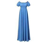 COSDREAMER Regency Dresses for Women Ruffled Puff Sleeve Empire Waist Dress Gown Light Blue