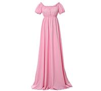 COSDREAMER Regency Dresses for Women Ruffled Puff Sleeve Empire Waist Dress Gown Pink