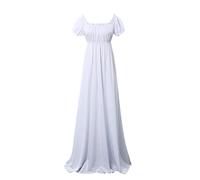 COSDREAMER Regency Dresses for Women Ruffled Puff Sleeve Empire Waist Dress Gown White