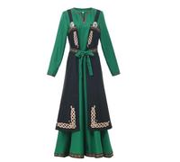 COSDREAMER Two-piece Viking Dress Skirt Costume Women's Vintage Medieval Farmer Cosplay Outfit with Belt (Green& Black, M)