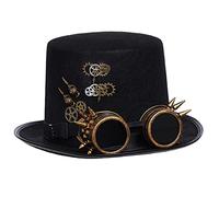 COSDREAMER Unisex Gothic Steampunk Top Hats Halloween Party Veil Feather Hat ((Black 1, 58cm)