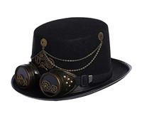 COSDREAMER Unisex Steampunk Top Hats Halloween Costume Hat with Goggles Black (58cm)