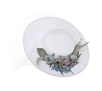 COSDREAMER Victorian Hat Womens Tea Party Hats Vintage Flowers Flat Hat (White)