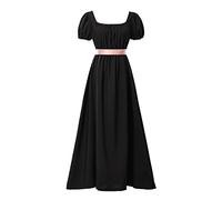 COSDREAMER Women Medieval Victorian High Waist Retro Regency Dress Ladies Retro Ribbon Ruffled Puff Sleeve Dress Black