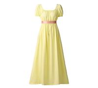 COSDREAMER Women Medieval Victorian High Waist Retro Regency Dress Ladies Retro Ribbon Ruffled Puff Sleeve Dress Yellow