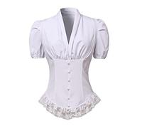 COSDREAMER Womens Victorian Corset Tops Shirts Gothic Steampunk Lace Up Blouse (XL, White)