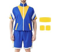 Coseaon 80s 90s Outfit for Men, Tracksuit, Shorts Set, Men's 80s 90s Retro Jacket Outfits, Costume for Party (Blue Yellow, M)
