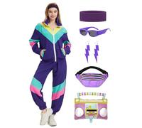 Coseaon 80s Tracksuit for Women Retro Windbreaker Outfit 90s Color Block Sportswear Set with Jacket Sweatpants