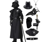 Coseaon Plague Doctor Costume Kids Halloween Cosplay Outfit Set with Mask Hat Robe Stick (A, 140)