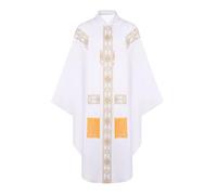 Cosearlm Church Catholic Priest Unisex Priest Costume with Stole Chasuble for Catholic Priests Clergy Robes for Men (White, One Size)