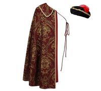 Cosearlm Tudor Cape Medieval Renaissance Costumes Mens Noble Tudor King Costume Half Shoulder Cloak, Red + Hat, One Size
