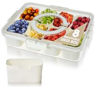 Coselena 1-Pack Food Containers with Handle & Lid - Snack Box with 8-Compartments for Parties, Reusable Snack Containers, Divided Serving Tray with Lid for Veggies, Fruit, Candy, Nuts - Beige
