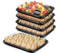 Coselena 10 Pack Sandwich Platter Trays with Lids - Washable Serving Platters for Everyday Use & Catering with Sticker Labels - Ideal Food Storage Containers for Sushi, Party Food, and Sandwiches