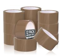 Coselena 12 Pack Brown Tape - 48mm x 66m Heavy Duty Sticky Packaging Roll - Easy to Use Brown Parcel Tape - Ideal Packing Tape for Dispenser, Gun & Cardboard Boxes for Moving