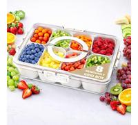 Coselena 2-Pack Food Containers with Handle & Lid - Snack Box with 8-Compartments for Parties, Reusable Snack Containers, Divided Serving Tray with Lid for Veggies, Fruit, Candy, Nuts - Beige