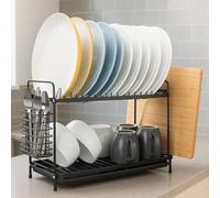 Coselena 2-Tier Black Dish Drainer Rack - Multifunctional Dish Drainer with Utensil Holder - Kitchen Storage Rack - Space-Saving Drainers for Kitchen Sink - Countertop Organizer