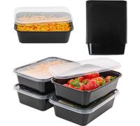 Coselena 50Pcs Black Plastic Food Storage Containers With Lids - 650ml Meal Prep Boxes for Microwave and Freezer Use