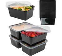 Coselena 50Pcs Black Plastic Meal Prep Containers With Lids - 1000ml Microwave and Freezer Safe Takeaway Storage Boxes