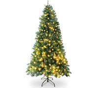 Coselena 6ft Pre-Lit Artificial Christmas Tree - 1,142 Alaskan Pine Tips - Christmas Tree with 400 Vibrant LED Lights, 8 Lighting Modes & Timer - Slim PVC Xmas Tree for Christmas Decorations