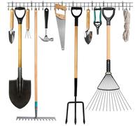 Coselena Garden Tool Storage Rack 160cm - Wall-Mounted Metal Tool Organizer for Shed - Heavy-Duty Rack for Garden Tools, Shovels & Rakes - Ideal Shed Organizer for Garage & Outdoor Accessories