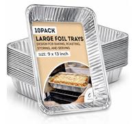 Coselena Large Foil Aluminium Trays Pack of 10 - Heavy-Duty Deep Foil Containers 32 x 26 x 7 cm - Disposable Baking, Cooking, Roasting, BBQ & Meal Prep Trays - Ideal for Catering, Parties & Christmas