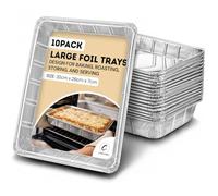 Coselena Large Foil Aluminium Trays Pack of 10 - Heavy-Duty Deep Foil Containers 32 x 26 x 7 cm - Disposable Baking, Cooking, Roasting, BBQ & Meal Prep Trays - Ideal for Catering, Parties & Christmas