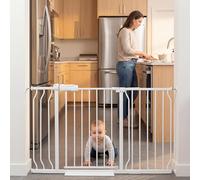 COSEND Extra Wide Pressure Mount Baby Gate Walk Through Auto Close White Metal Child Dog Pet Indoor Safety Gates for Stairs,Doorways,Kitchen and Living Room (48.03"-52.76"/122-134CM, White)