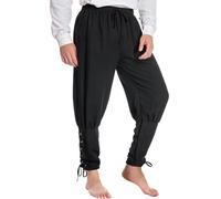 Coser Park Mens Spring Summer Autumn Ankle Banded Pants Medieval Viking Navigator Trousers Renaissance Pants (Large, Black), Black, Large