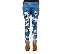 cosey Women's Bedruckte Bunte Leggings, Jeans Leo Patches, One Size