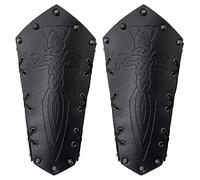 COSFAN 2 Pcs Medieval Bracers Viking Leather Arm Guards Sword Embossed Gauntlet Cuff Vintage Archery Wristband for LARP Halloween (Black)