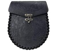 COSFAN Medieval Faux Leather Pouch,Nordic Embossed Belt Bag,Steampunk Waist Bag,Renaissance Belt Bag for Men,Black Retro Coin Purse for LARP Ren Faire