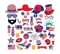 COSFAN Patriotic Photo Booth Props, 44 pcs Independence Day Party Favors Kit, Red, White, Blue Cardboard Photo Props