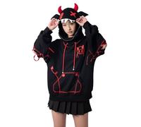 Cosfun Women's Devil Wings Hoodie Devil Horns Hoodie Pullover Sweatshirt IF0003, Black, XL