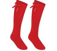 COSHAL® 1 Girls Knee High School Sock's Cotton Socks with Fluffy Ribbons Bow Back to School Sock,s Uniform Party Wear Socks Kids Long Sock Size 12-3 Red KHB
