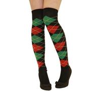 COSHAL® 1 OTK Womens Over The Knee Argyle Sock Ladies Argyle Thigh High Socks Golf Fancy Dress Sock's Girls Argyle's Thigh Socks Casual Daily Wear (Green-Red) Argyle's