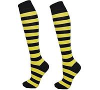 COSHAL® 1 Women's Long Striped Socks Ladies Stripe over the Knee Sock's Girls Womens Over The Knee Stockings Leg Warmer Socks Xmas Party Sock Size 4-6 Black & Yellow OTK