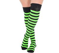 COSHAL® 1 Women's Long Striped Socks Ladies Stripe over the Knee Sock's Girls Womens Over The Knee Stockings Leg Warmer Socks Xmas Party Sock Size 4-6 Black & Green OTK