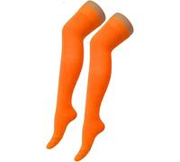 COSHAL® 2 Girls Over The Knee Plain Socks, Women Plain Over The Knee High Socks Cotton Rich Thigh Socks Leg Warmer Casual Thigh High Sock Daily Wear Orange