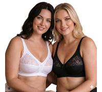 COSHAL® 2 Women's Non-Wired Lace Bras Soft Floral Cup Bra for Women Full Cups Straps Firm Control Satin Multipack Bra's White & Black (Pack 2)