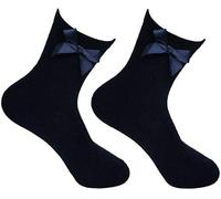 COSHAL® 3 Ankle Bow Girls socks Cotton school Socks with Fluffy Ribbons Bows, Back to Schools Sock Uniform Party Wear Comfort Socks Girls over Ankles Kids School Sock Ankle (Size 4-6) Navy AB