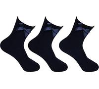 COSHAL® 3 Ankle Bow Girls socks Cotton school's Socks with Fluffy Ribbons Bow's, Back to School Sock's Uniform Party Wear Comfort Socks Girls Bows over Ankle Kids School Sock Size 12-3 Navy