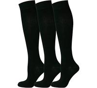 COSHAL® 3 Ladies Plain Cotton Blend Knee High Socks Girls Knee High Plan socks Back to School Socks Uniform Party Wear Long Sock Girls UK 6-9 Black KH