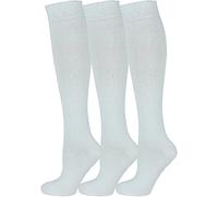 COSHAL® 3 Ladies Plain Cotton Blend Lycra Knee High Socks Girls Knee High Plan socks Back to School Socks Uniform Party Wear Long Sock Girls UK 6-9 White