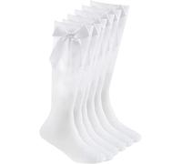 COSHAL® 3 Pairs Girls Knee High School Cotton Socks with Fluffy Ribbons Bow Back to School Sock's Uniform Party Comfort Fit Long Socks Stocking Girls Knee High Kids School Sock Size (6-8) White KHB
